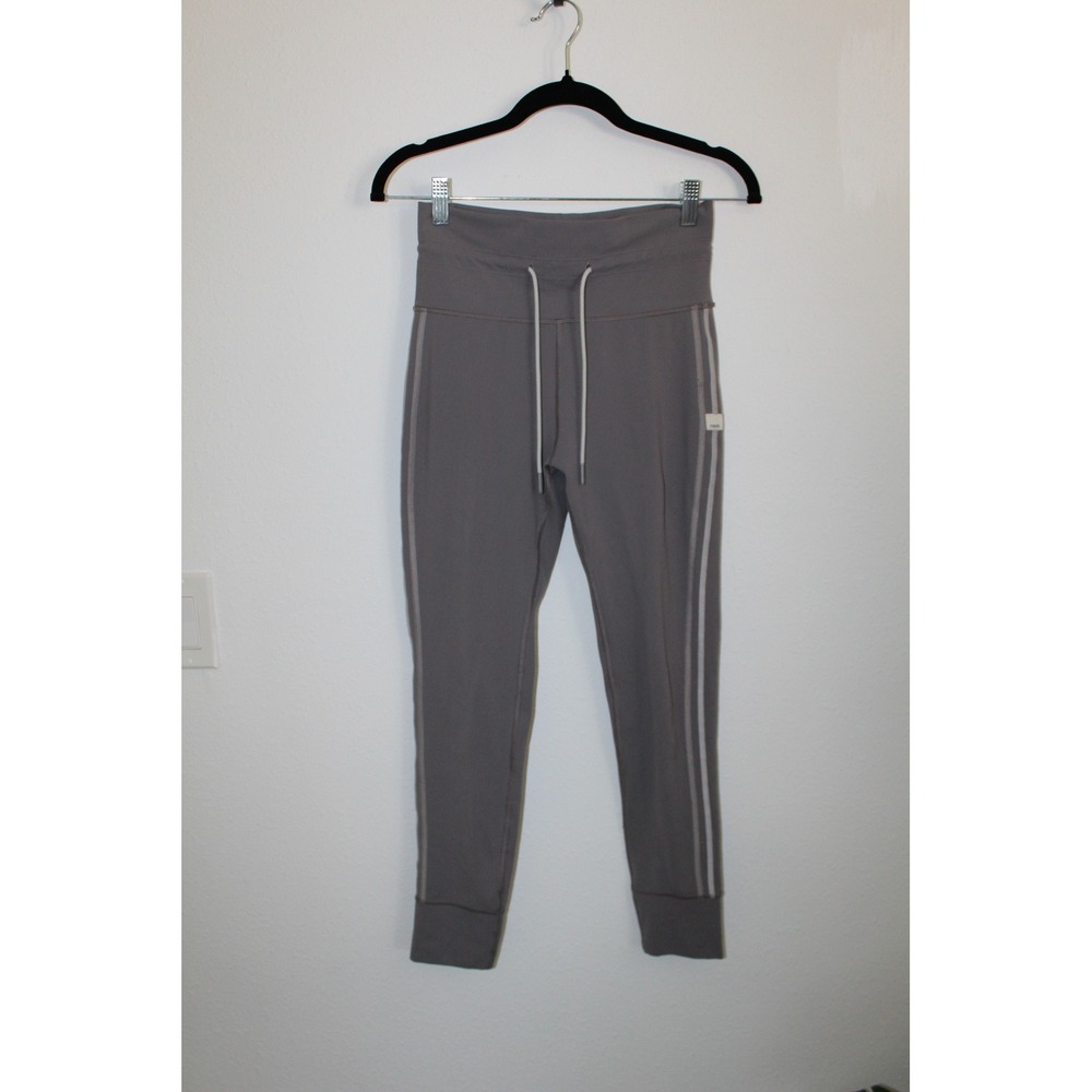 Vuori Women's High Rise Drawstring Daily Track Leggings Gray Side Stripe Small
